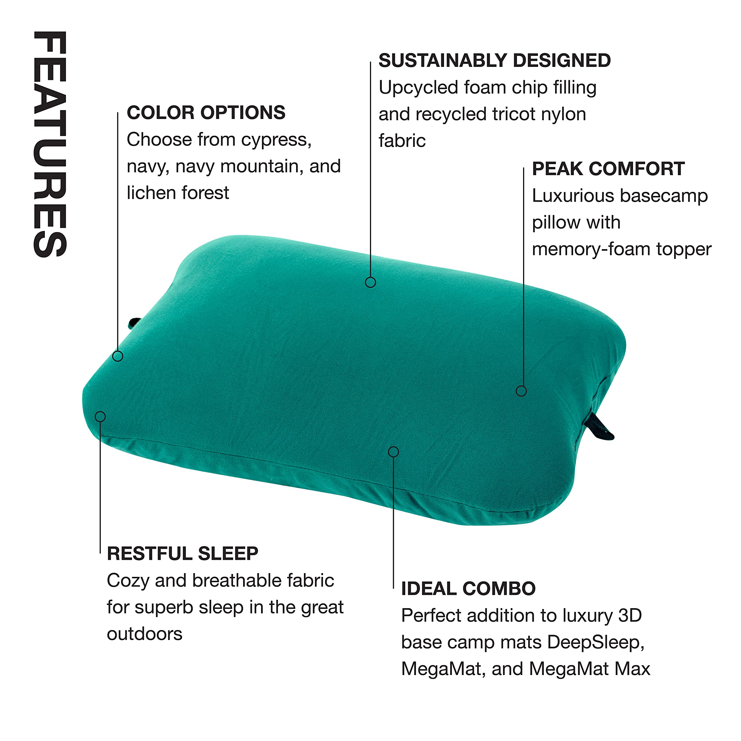 Exped Trailhead Pillow large in pack demonstrates compact travel-friendly size for easy carry.