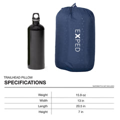 Exped Trailhead Pillow navy on camping bed showing ergonomic support.