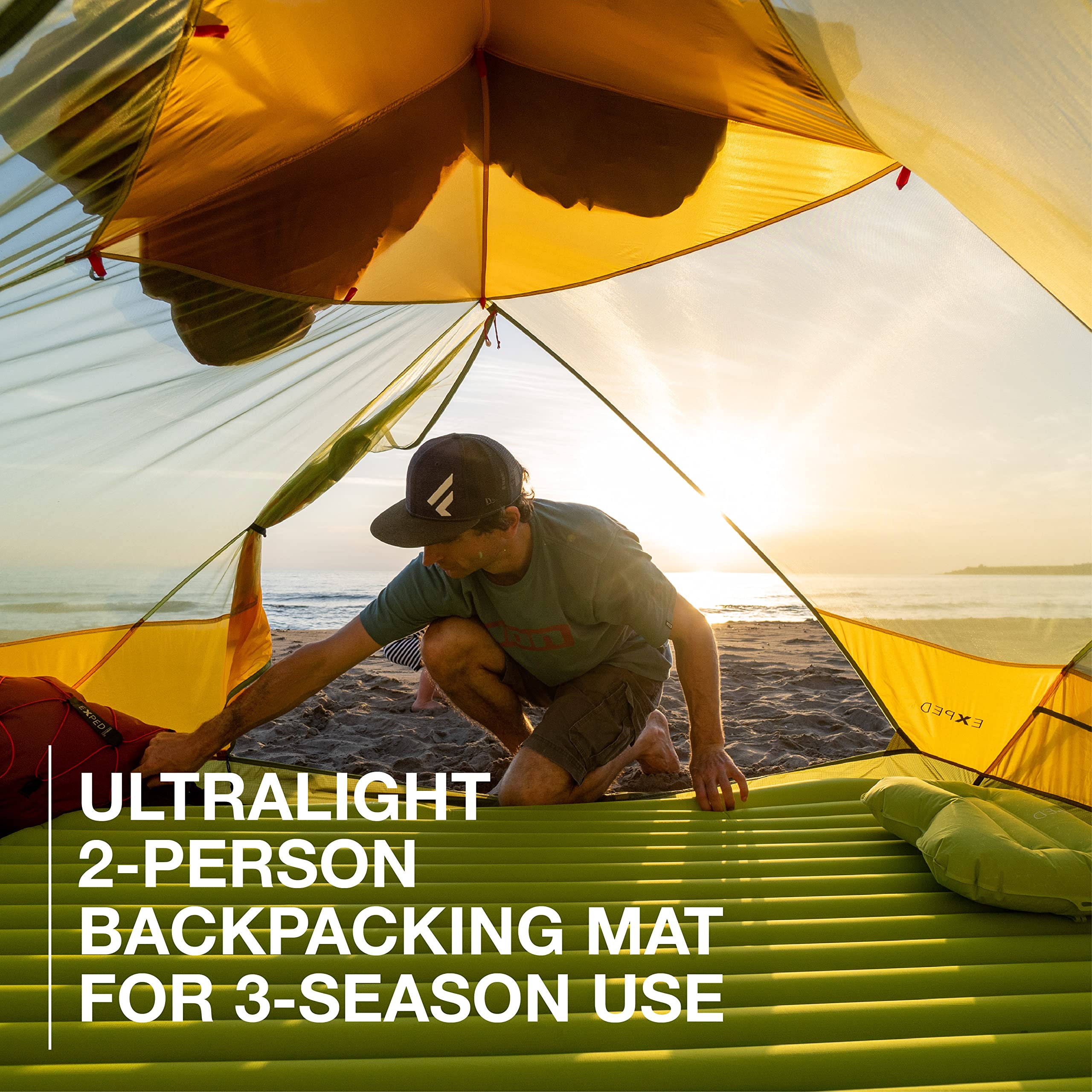 Exped Ultra 3R Duo packed in a compact stuff sack for backpacking journeys.