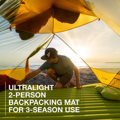 Exped Ultra 3R Duo packed in a compact stuff sack for backpacking journeys.