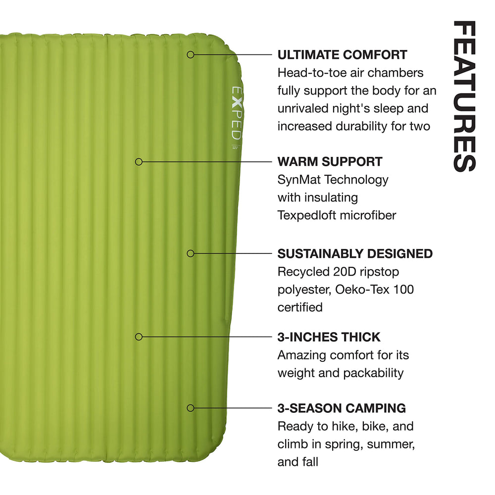 Exped Ultra 3R Duo SynMat technology close-up highlighting insulation and support.