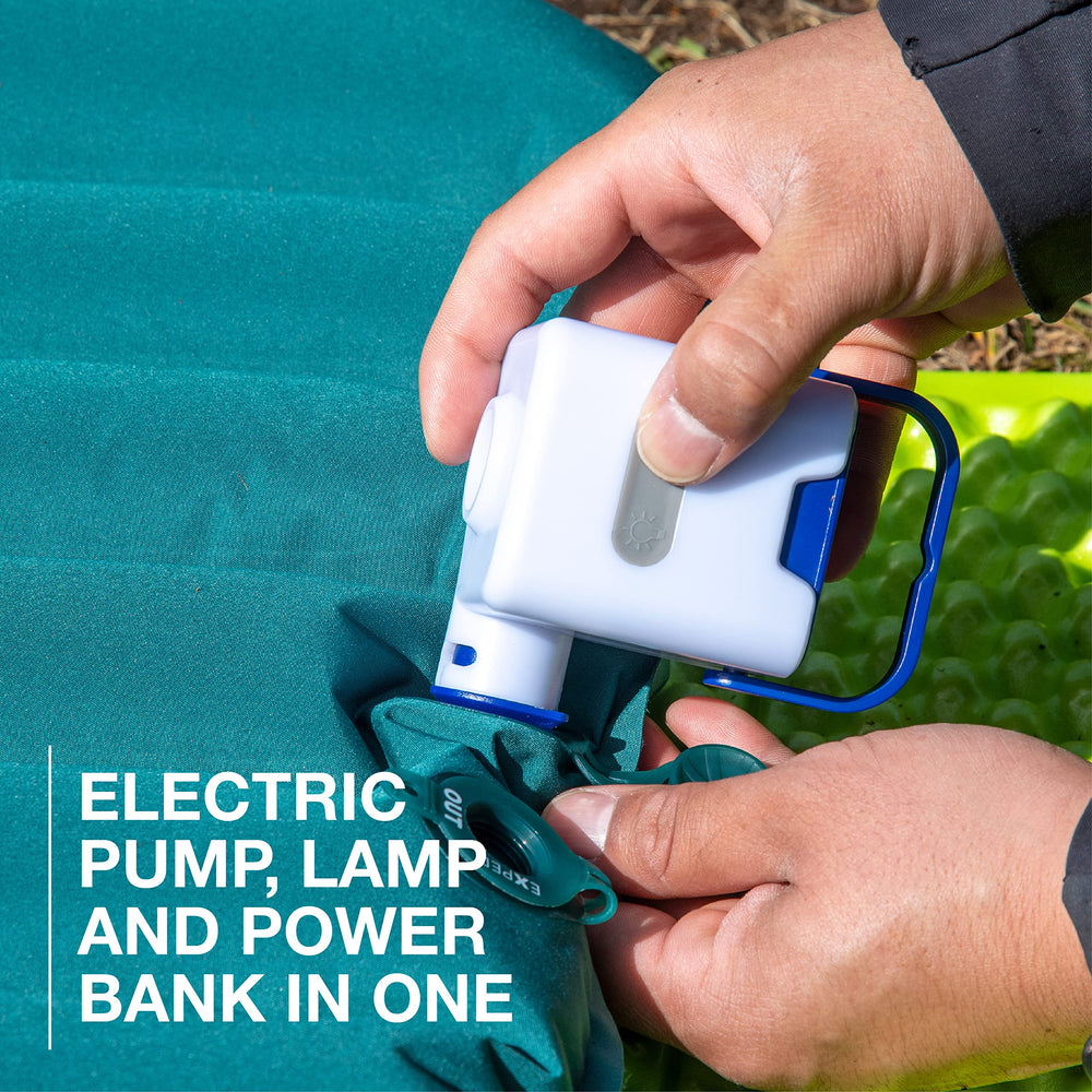 Exped Widget lumen lantern lights the tent for night-time visibility.