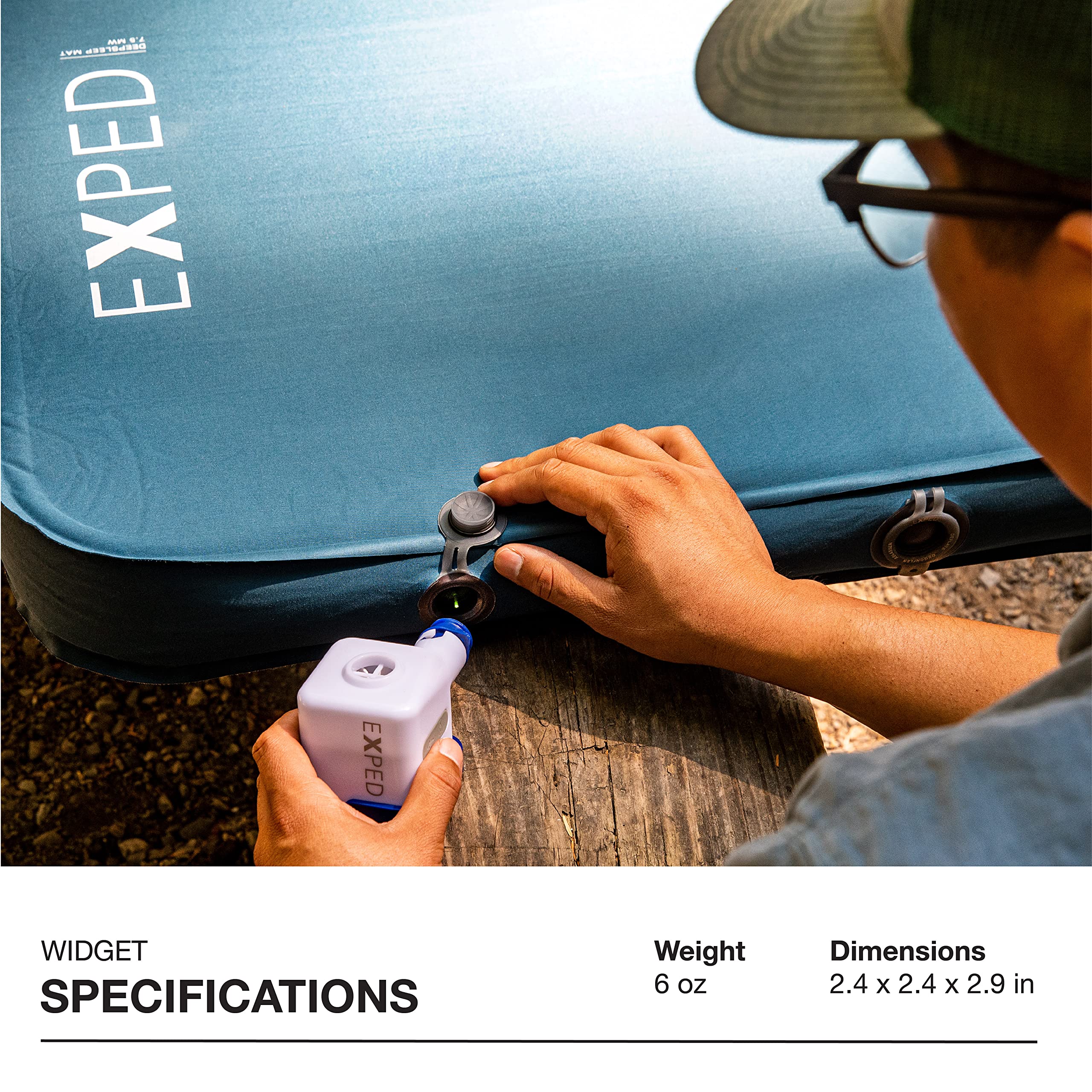 Exped Widget includes USB charging and valve adapters for versatile mat compatibility.