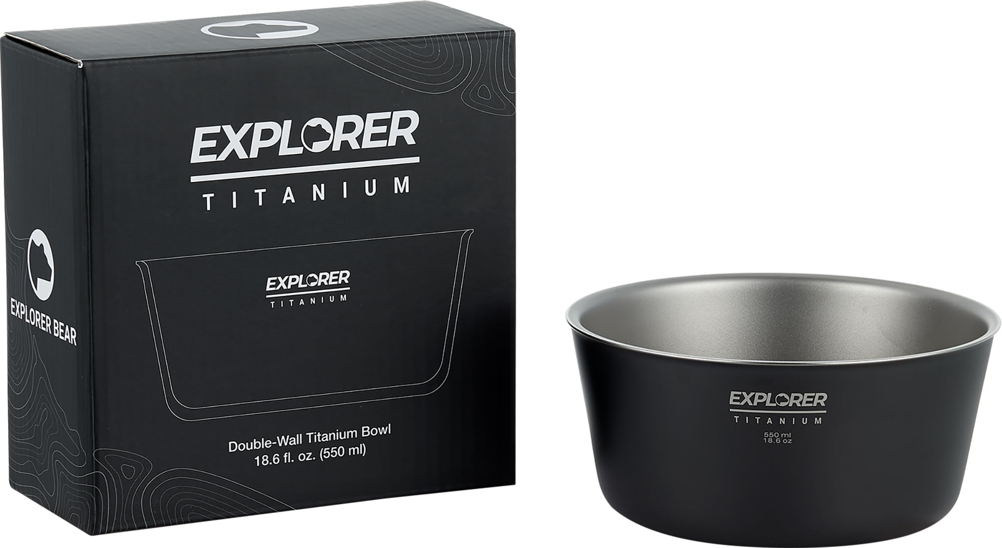 Explorer Bear black titanium bowl in pack demonstrates lightweight camping gear for travelers