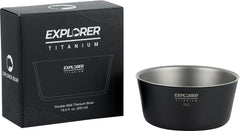 Explorer Bear black titanium bowl in pack demonstrates lightweight camping gear for travelers