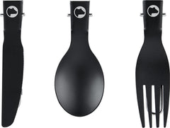 Explorer Bear foldable spatula-tong combo for versatile campsite cooking.