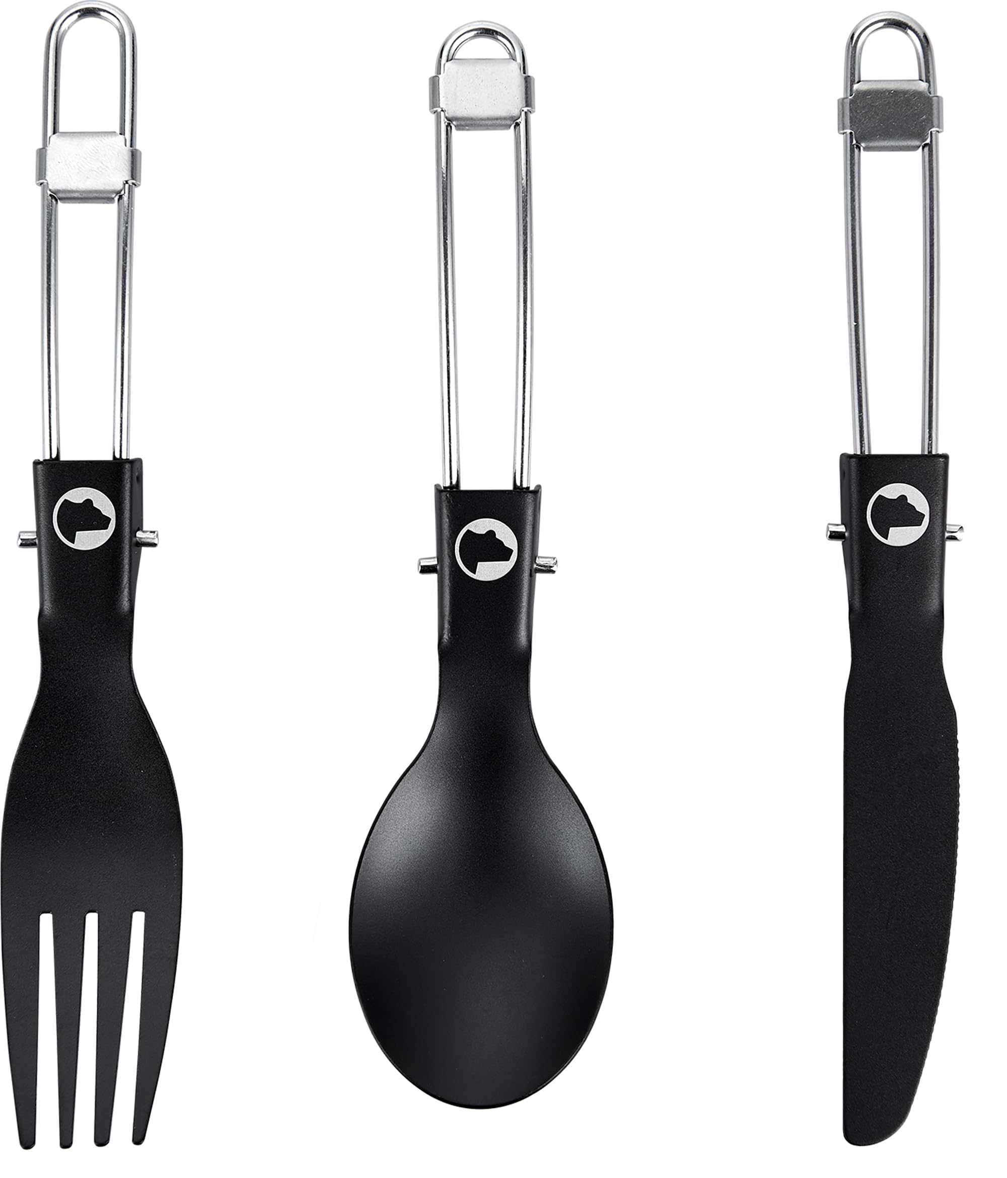 Explorer Bear foldable spoon in titanium for lightweight trail meals.