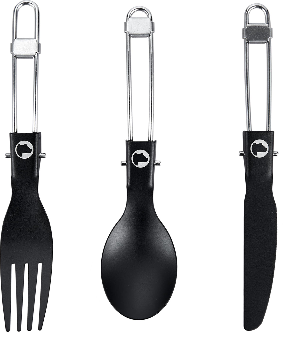 Explorer Bear foldable spoon in titanium for lightweight trail meals.