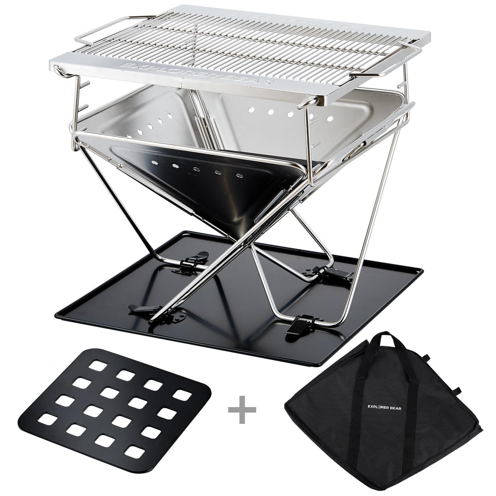 Explorer Bear Takibi coal bed highlights versatile fuel options for outdoor cooking.