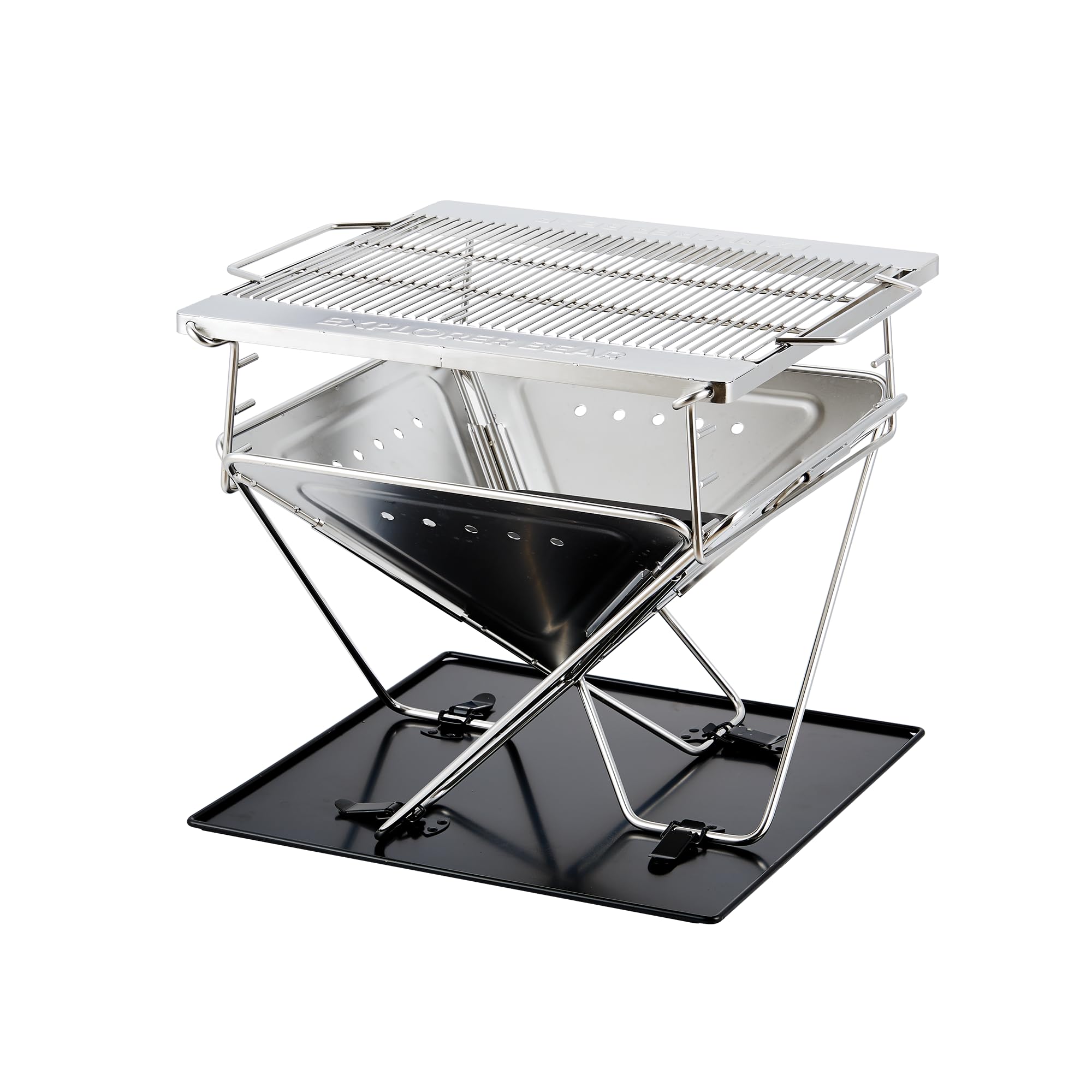 Explorer Bear Takibi foldable legs demonstrate portable setup for easy camping meals.