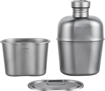Explorer Bear titanium canteen 1100ml on rugged trail for extended hydration