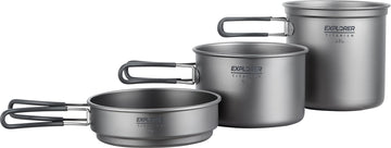Explorer Bear titanium stackable 3-piece pot set ready for backpacking meals