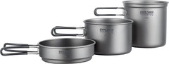Explorer Bear titanium stackable 3-piece pot set ready for backpacking meals