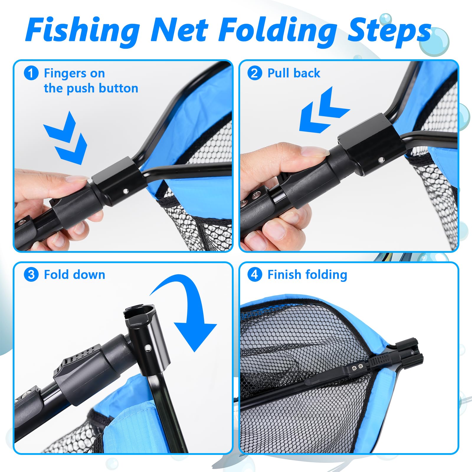 Extendable fishing net with fixed handle and adjustable length