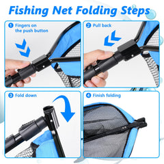 Extendable fishing net with fixed handle and adjustable length
