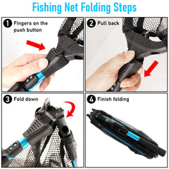 Extended reach fishing net handle from 17 to 27 inches with hoop up to 33 inches