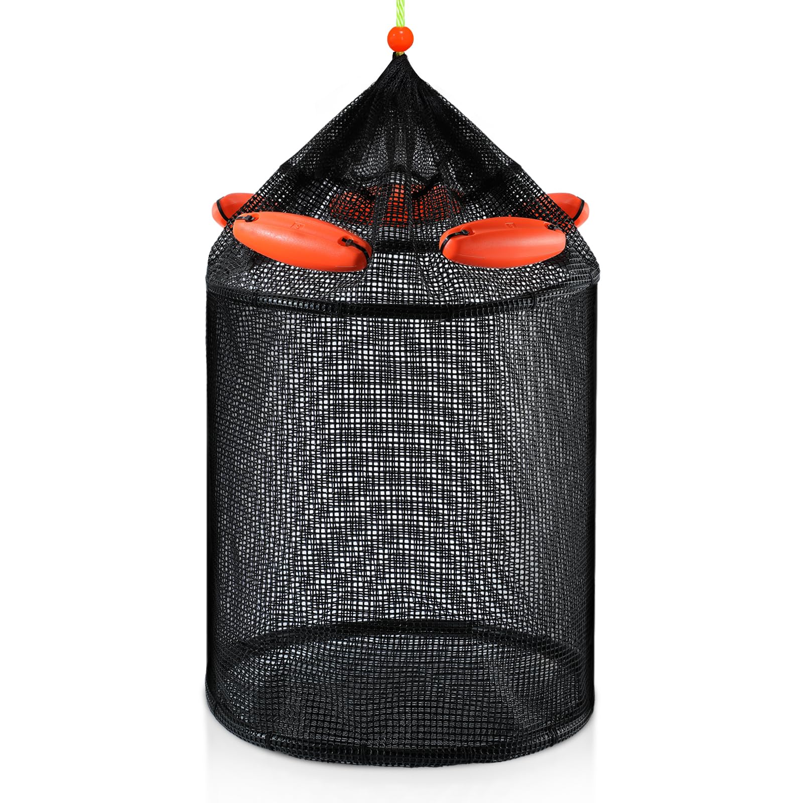 Extra large foldable floating fishing basket with orange floats