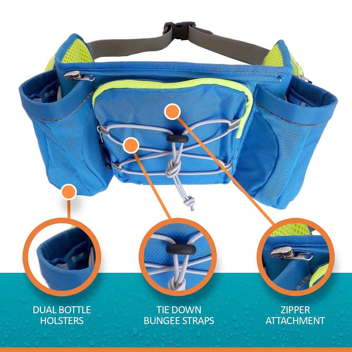 EXTREMEMIST waist pack with zippered pockets and bungee to secure clothing and accessories.