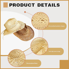 One-size-fits-most beige straw cowboy hat