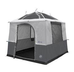 E-Z UP Camping Cube Sport demonstrates angled-leg transform for camping.