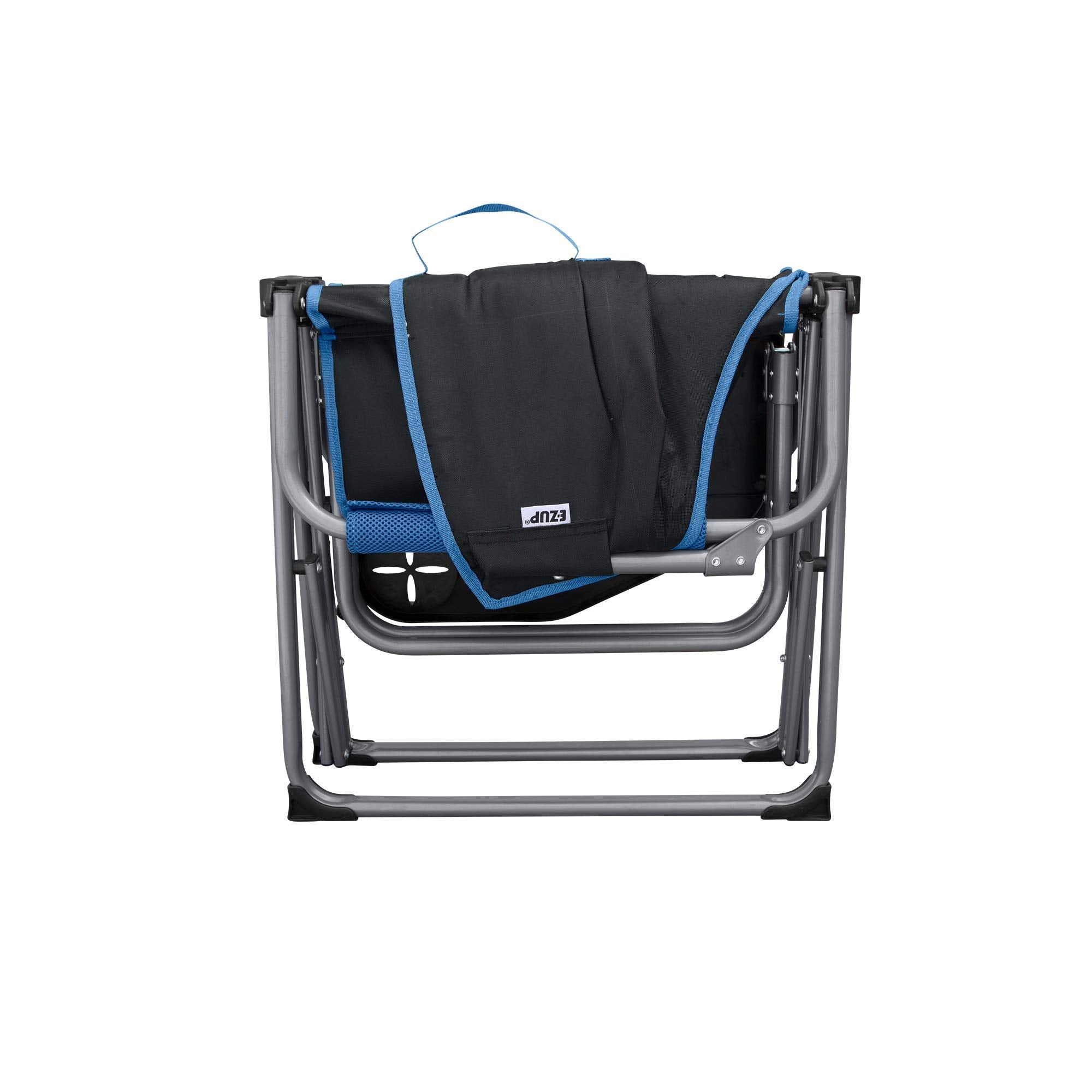 E-Z UP Commander chair with integrated table and cup holder for convenience.