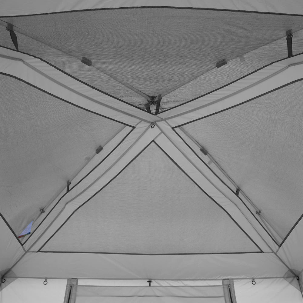 Compatibility with 10x10 Vista and Dome shelters shown.