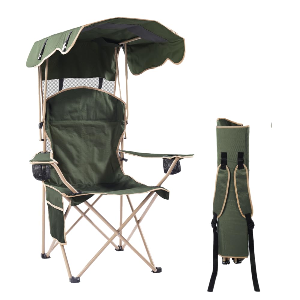 EZONE folding canopy camp chair offers instant shade for outdoor adventures.