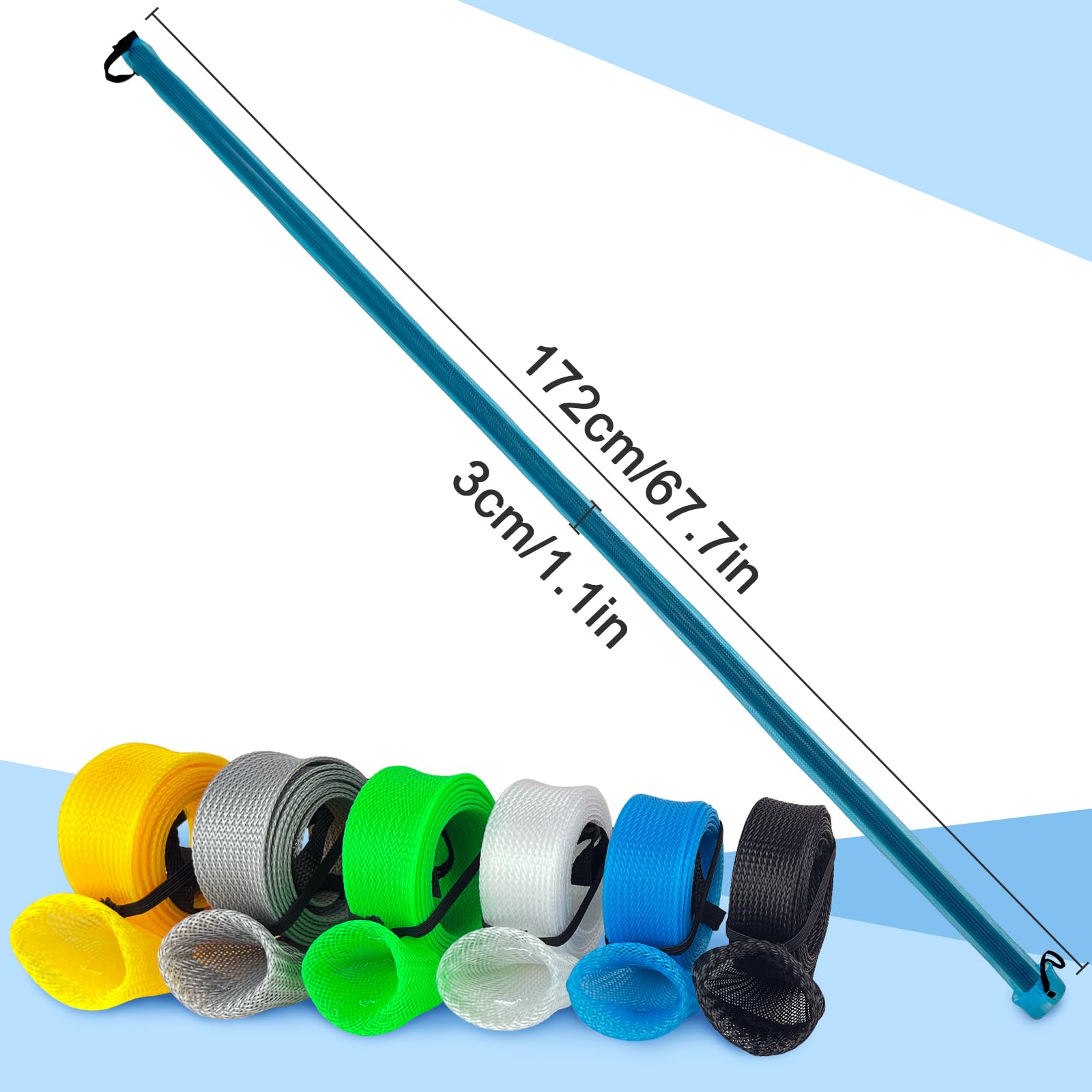 Yellow braided mesh rod sleeve for quick color identification