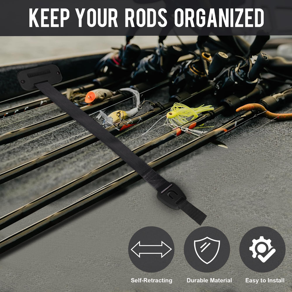 Self retracting tie-down for fishing rods