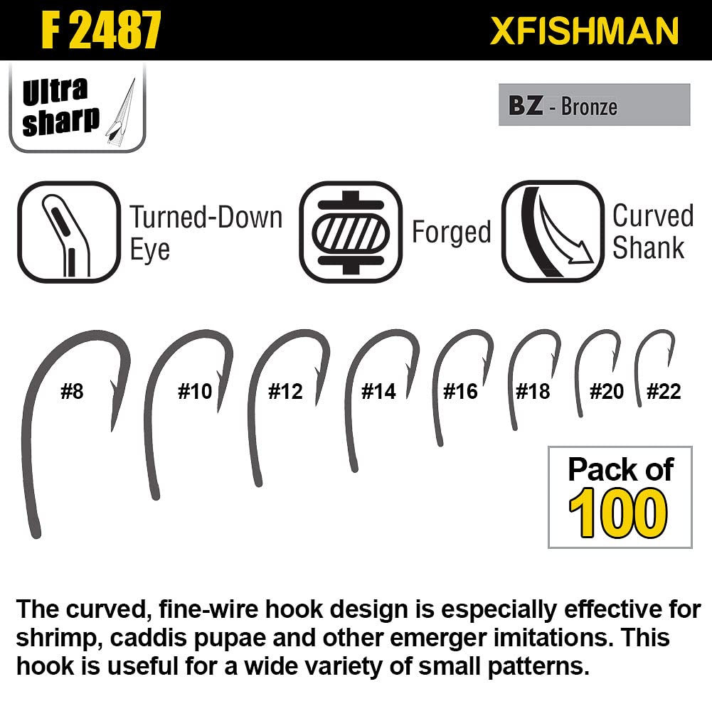 XFISHMAN F2487 curved bronze fly hook side view