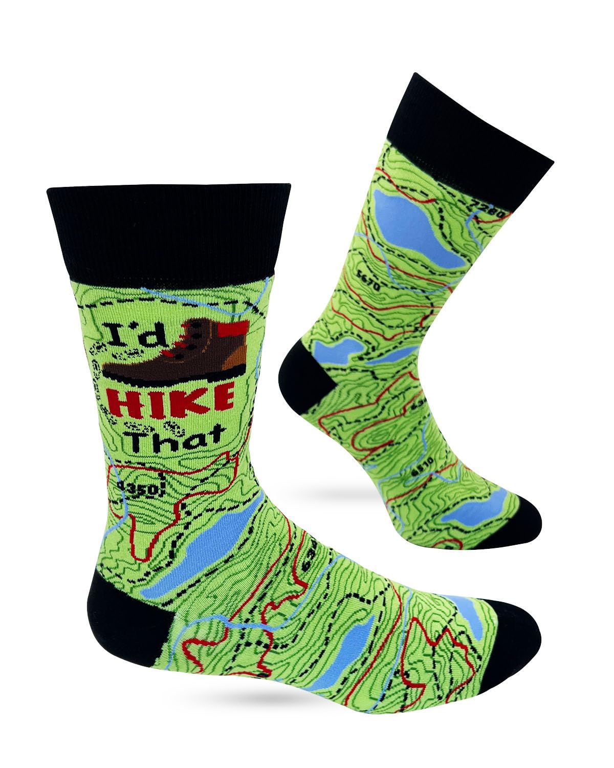 Fabdaz men's novelty socks with hiking trail map design ideal for outdoor adventures
