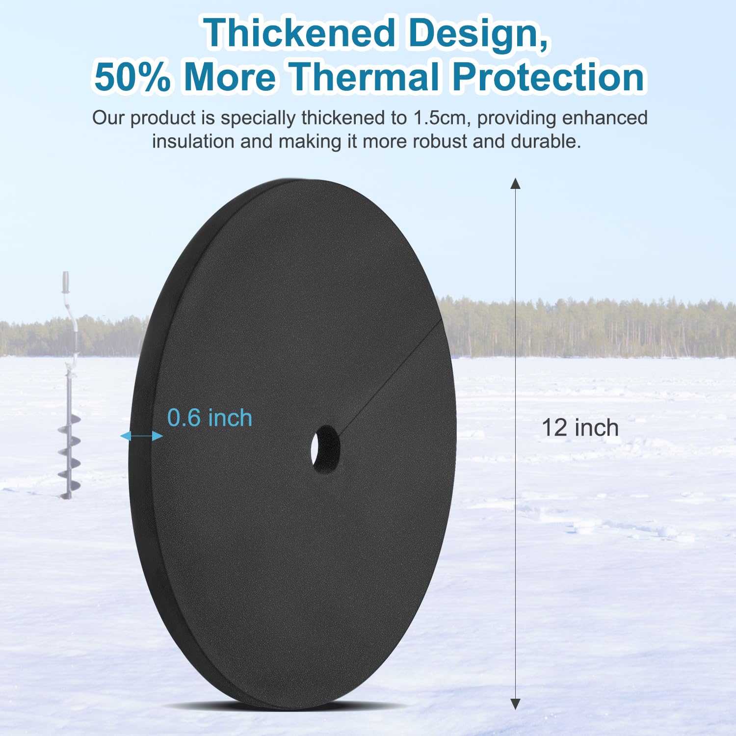 Three-pack of Fabflame ice fishing hole insulator covers laid out together.