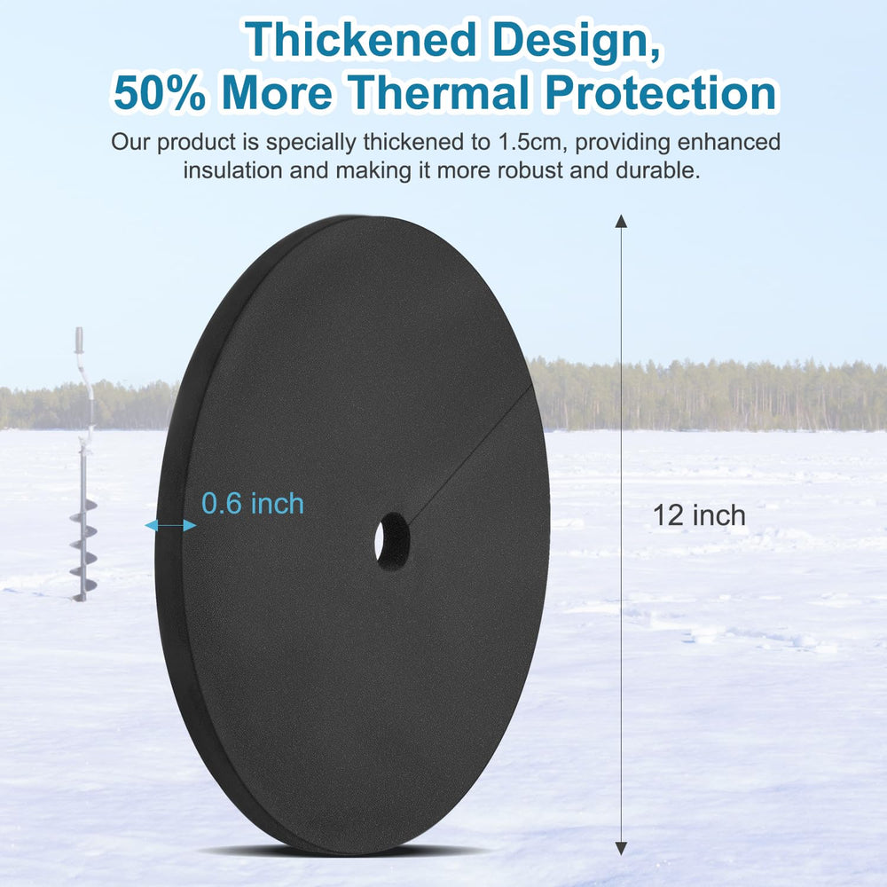Three-pack of Fabflame ice fishing hole insulator covers laid out together.