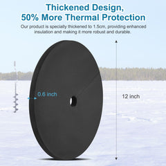 Three-pack of Fabflame ice fishing hole insulator covers laid out together.