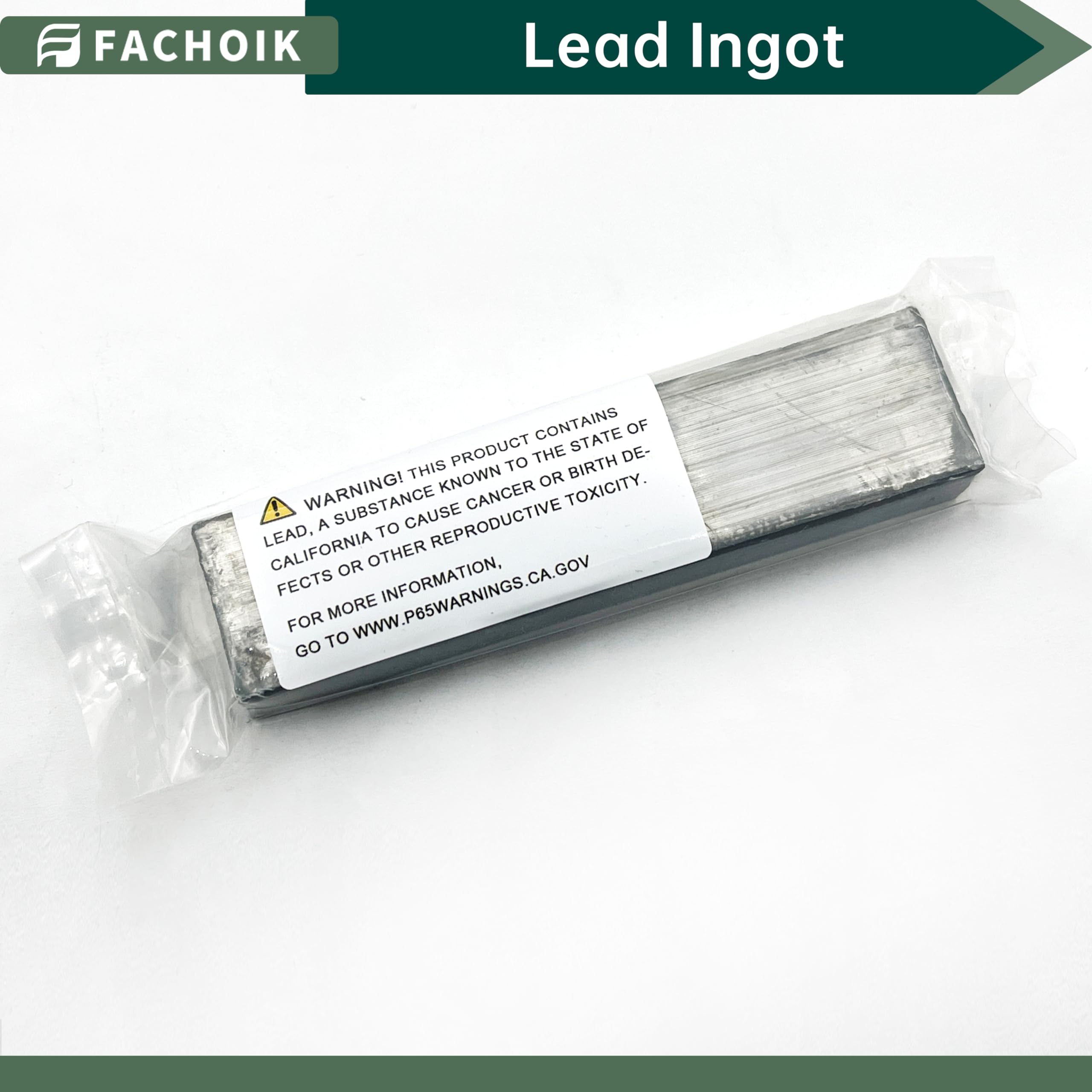 Fachoik 5 lb lead ingots with Prop 65 safety warning reminder for safe handling.