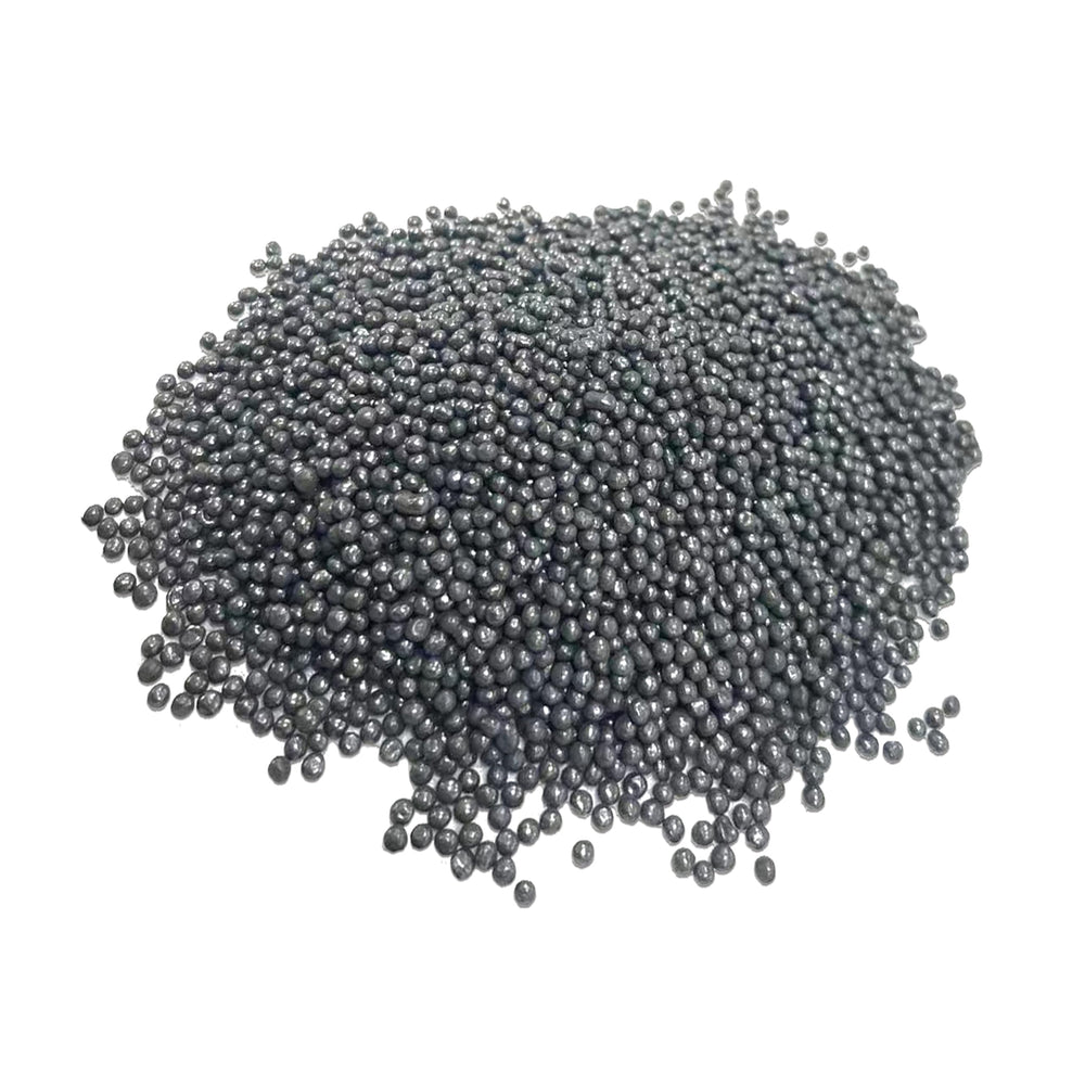 Close-up of Fachoik 2.4mm lead shot balls, 99.9% pure lead.