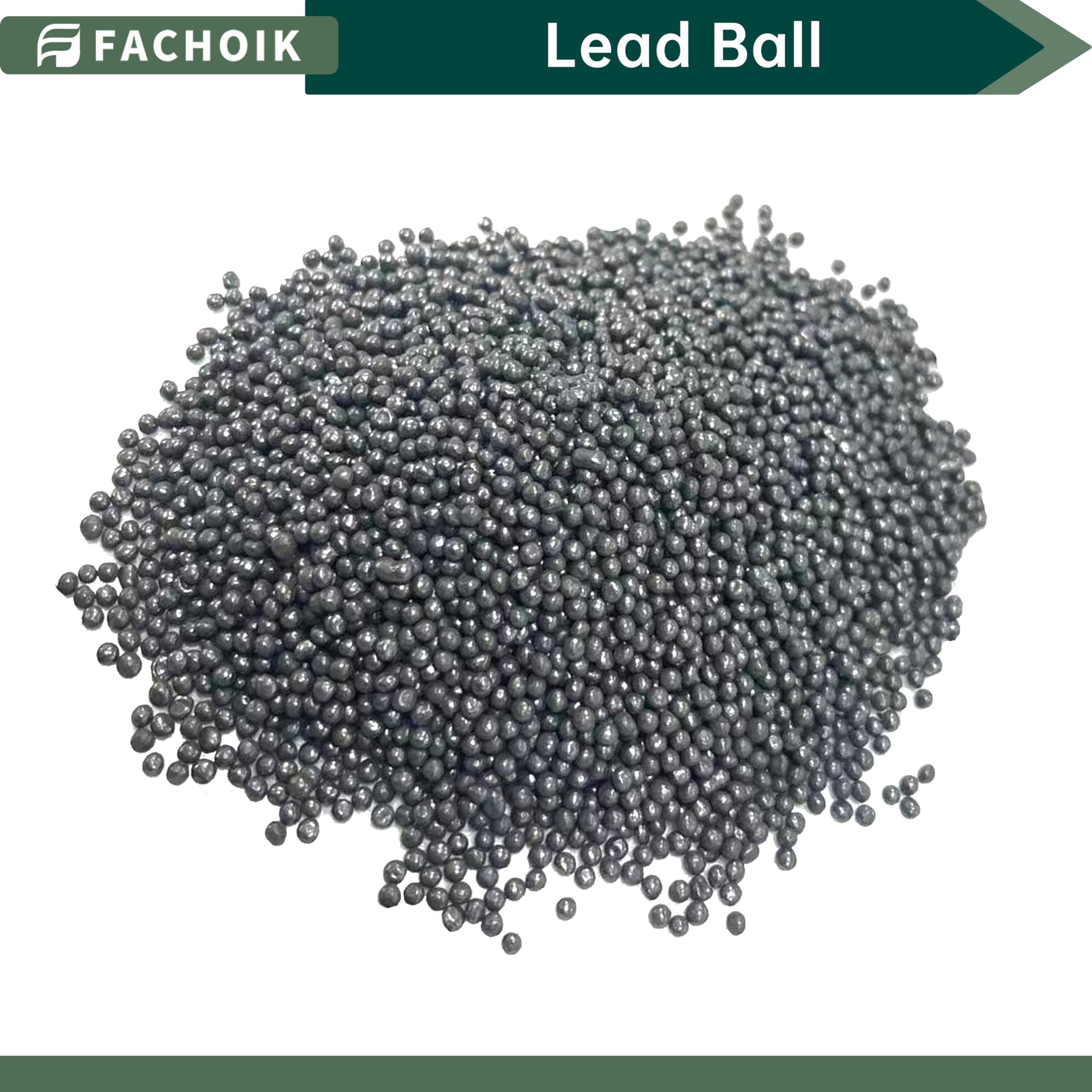 Five 2.4mm lead shot balls arranged for display.