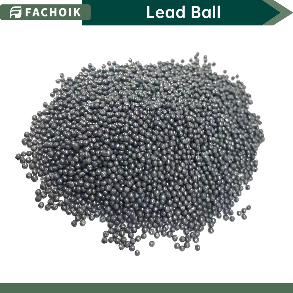 Five 2.4mm lead shot balls arranged for display.