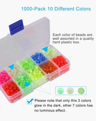 Organized plastic storage box displaying the 10-color bead assortment