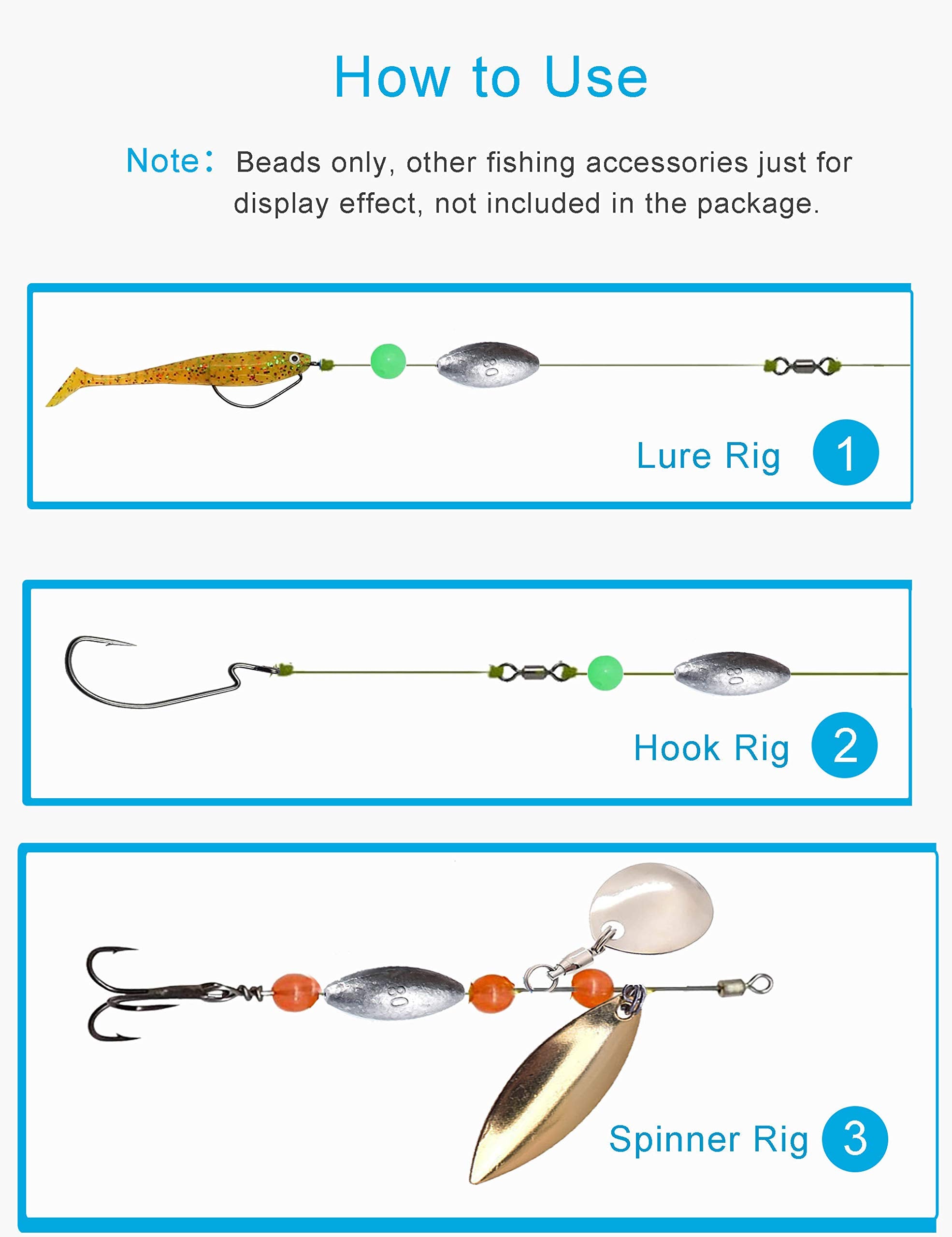 Examples of rig setups using Facikono glow beads for walleyes and perch