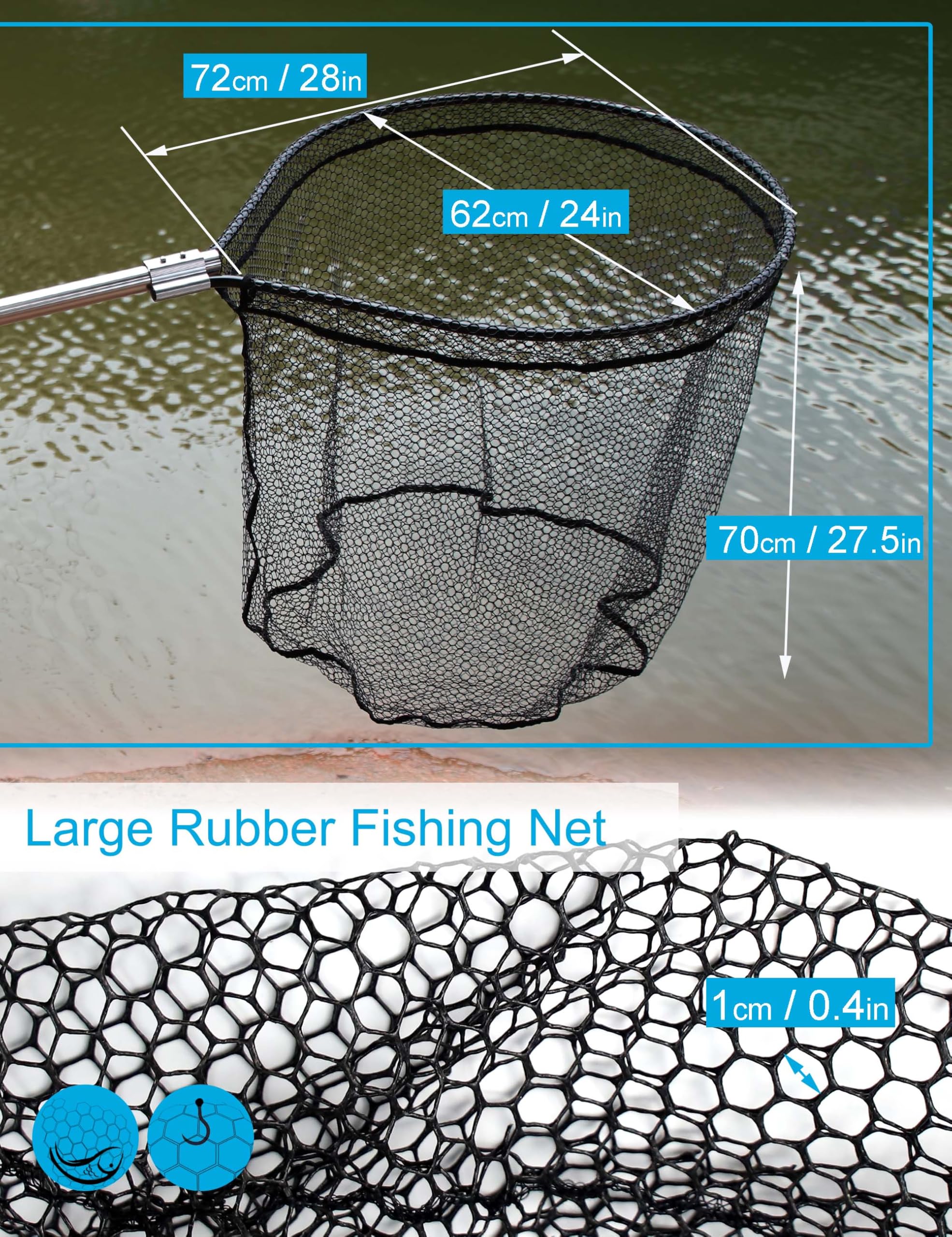 Heavy-duty aluminum landing net with telescoping handle