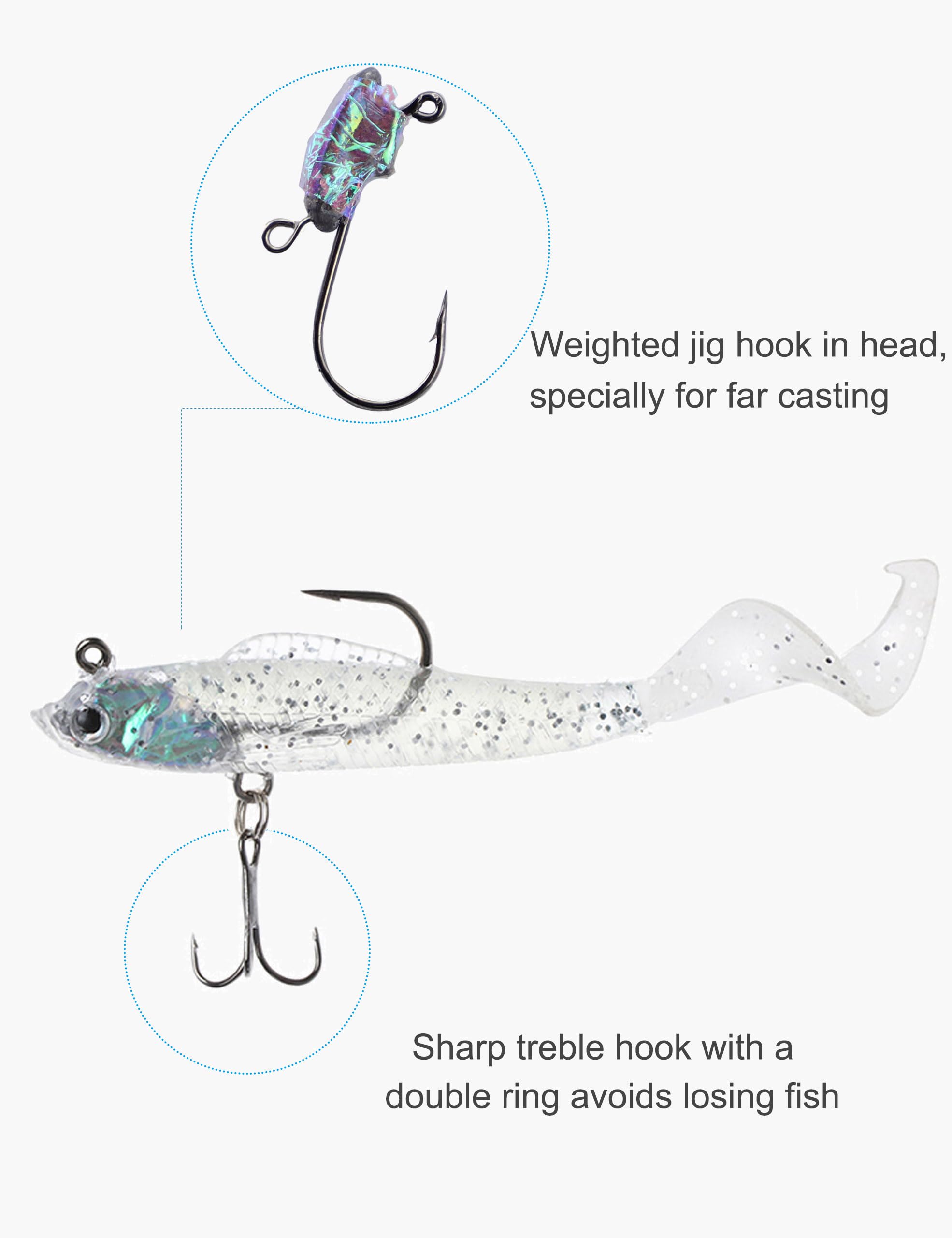 Facikono bass jig head soft swimbait in red and white color