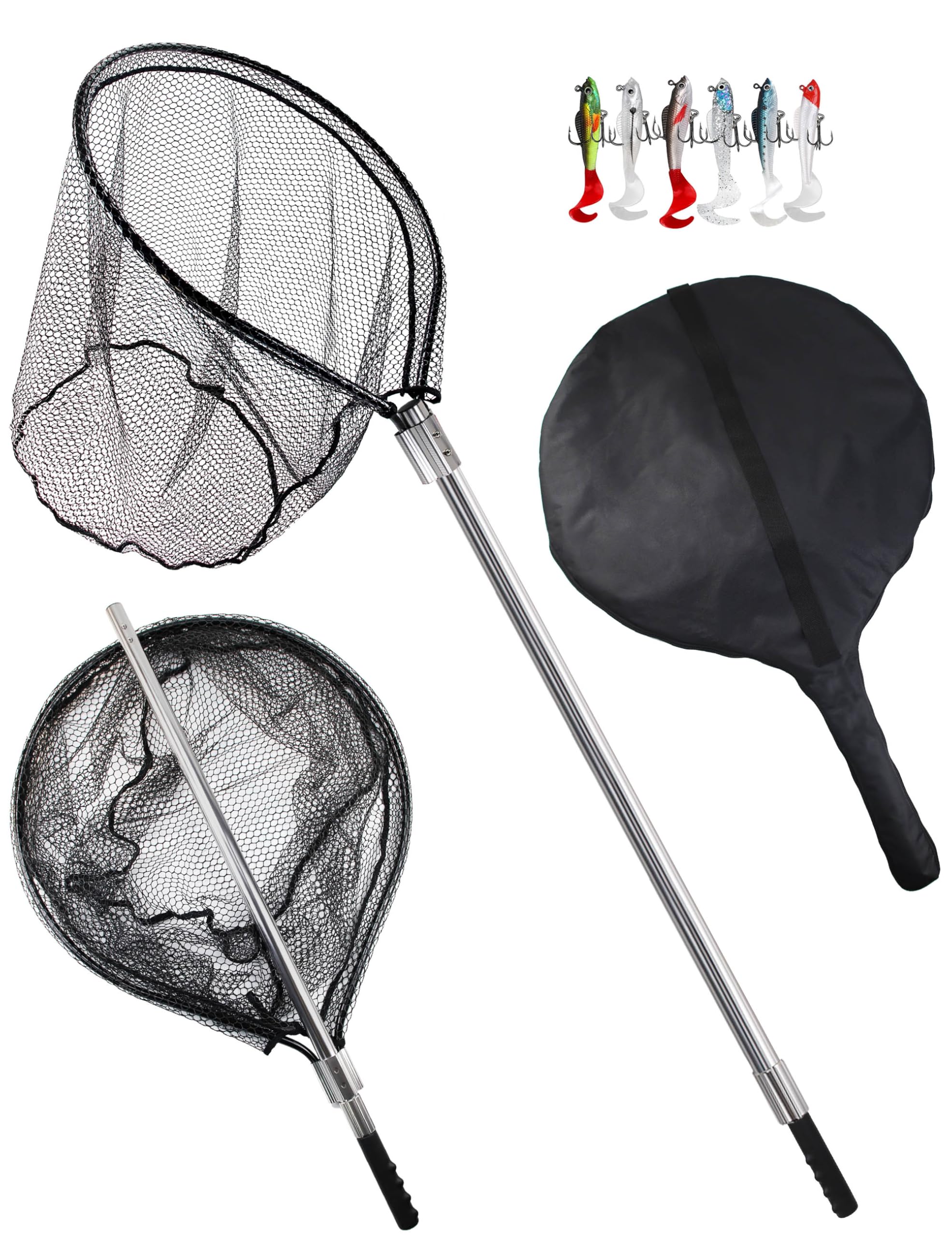 Facikono large rubber fishing net assembly with oversized hoop for easy landings.