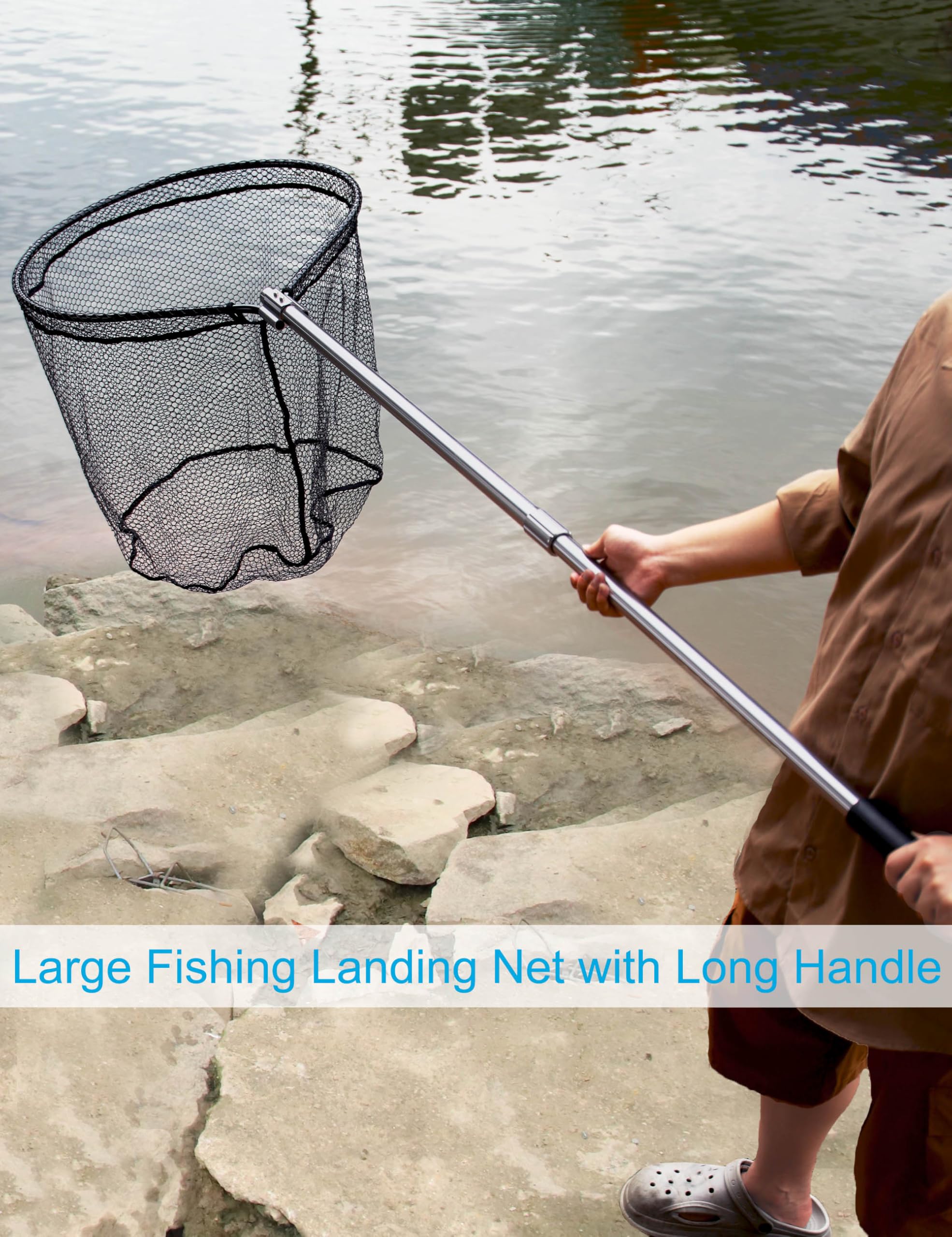 Saltwater-ready fishing net in carrying bag with shoulder strap