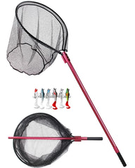 Facikono large rubber fishing net with extended telescoping aluminum handle