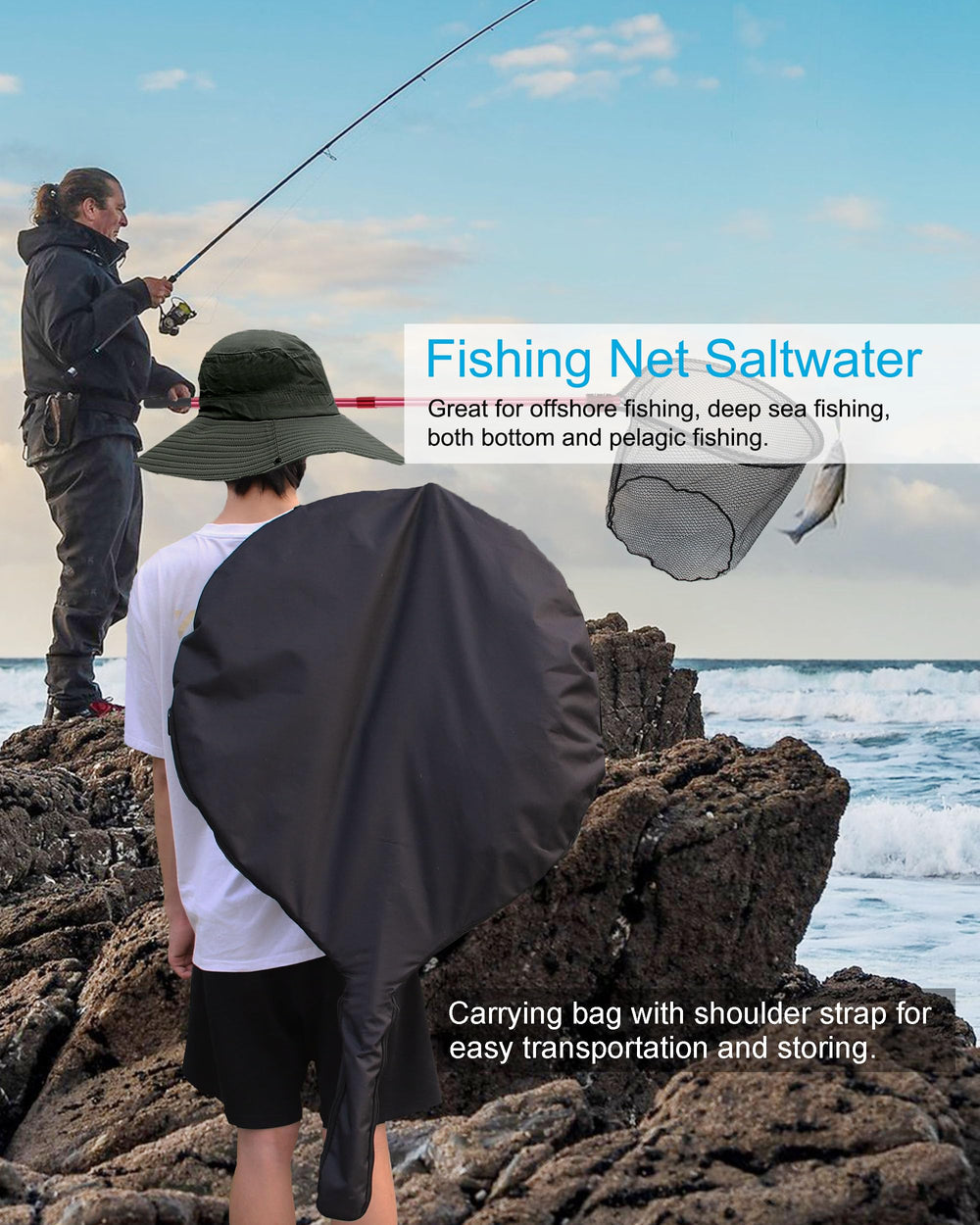 Heavy-duty aluminum landing net for offshore saltwater fishing