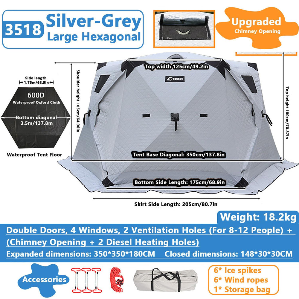 Factildfulzhan ice tent with 4 TPU windows for bright, airy visibility.