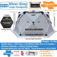 Factildfulzhan ice tent with 4 TPU windows for bright, airy visibility.