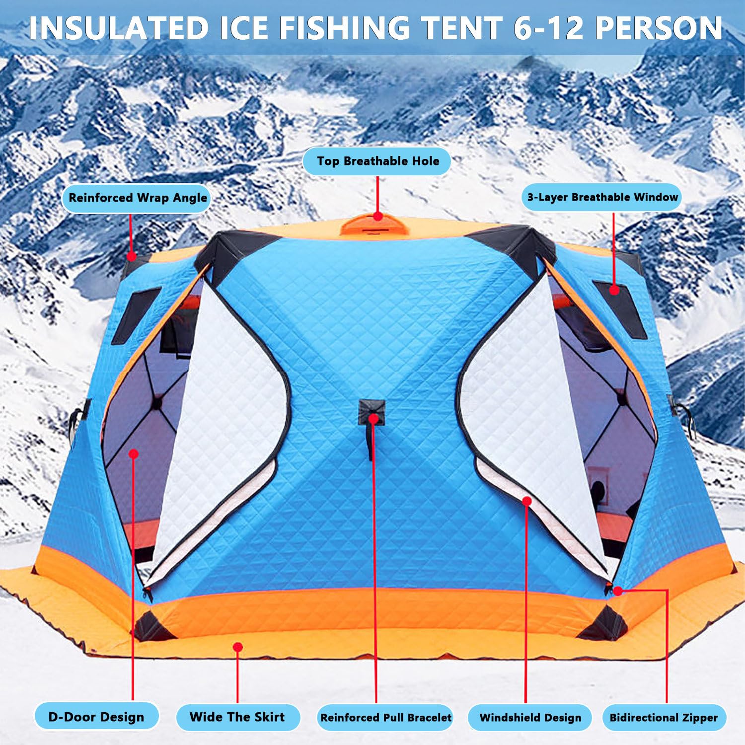 Factildfulzhan quick-pop ice hut with portable storage bag for easy transport.