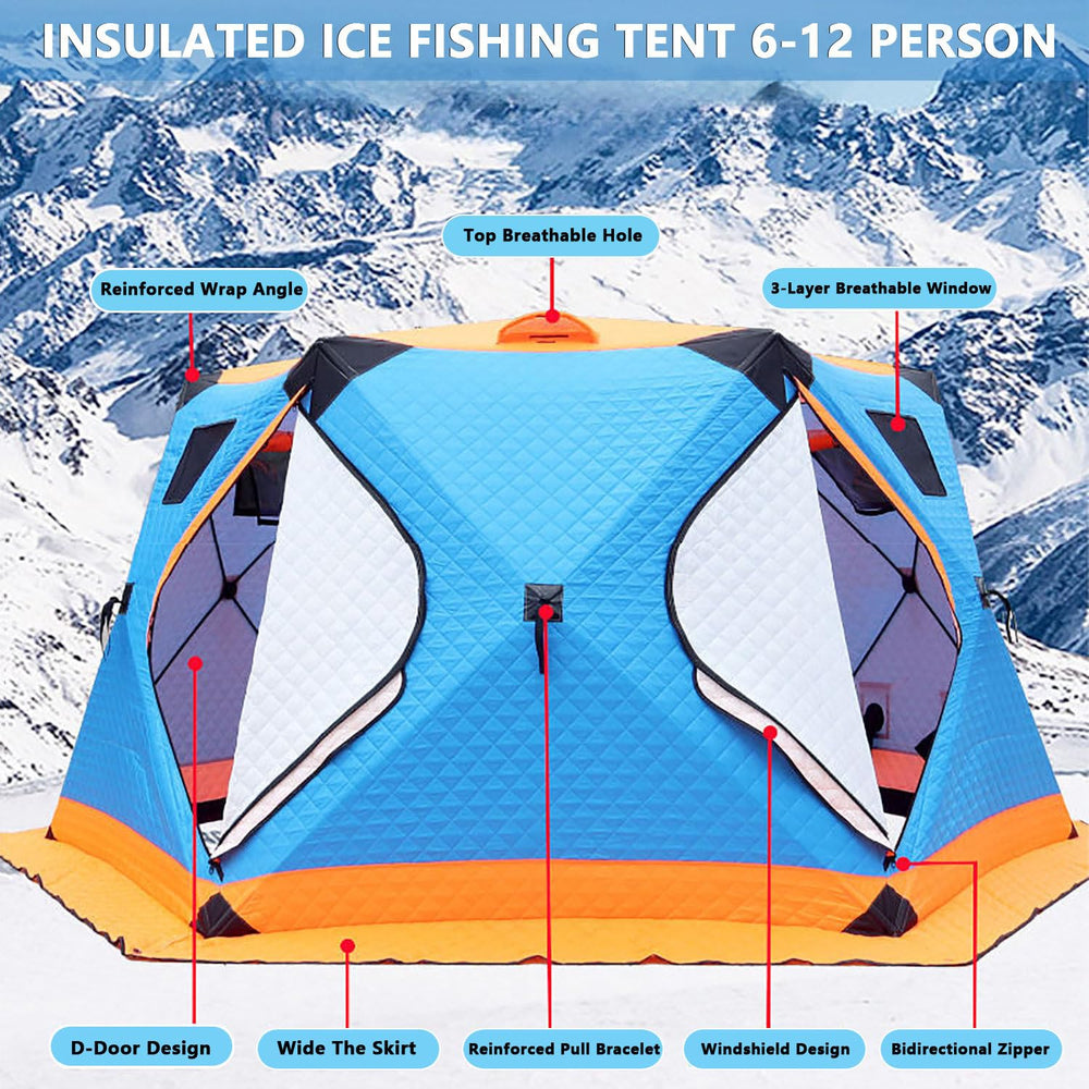 Factildfulzhan quick-pop ice hut with portable storage bag for easy transport.